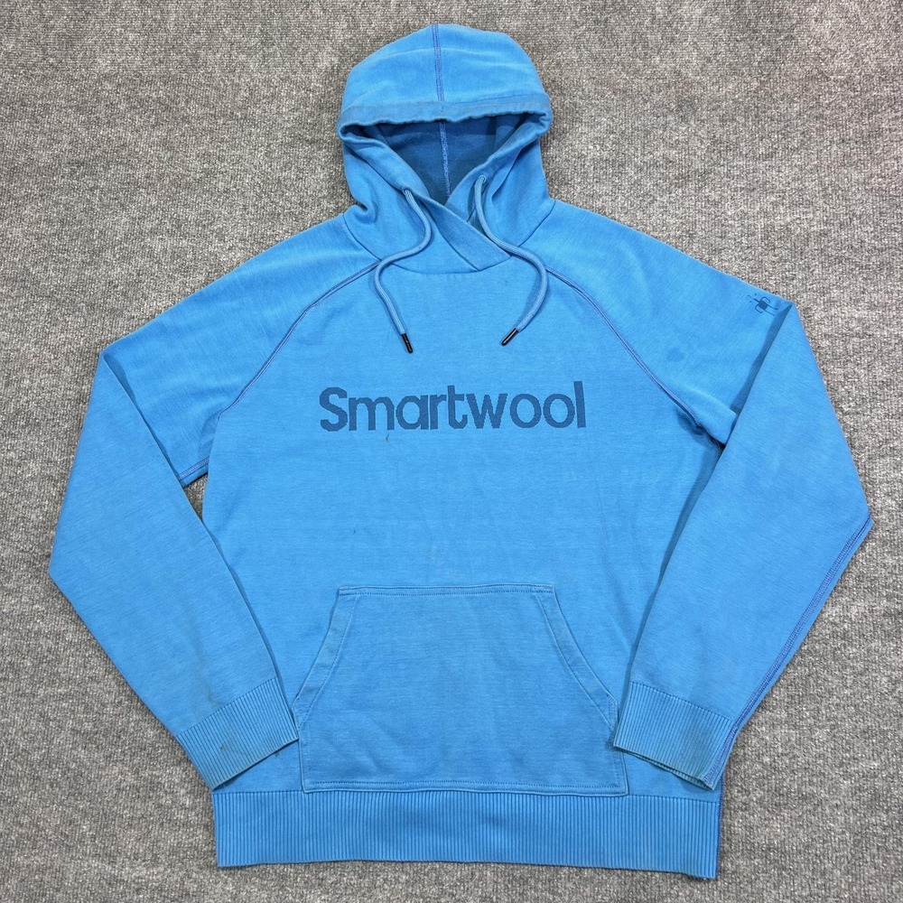 SmartWool Hoodie Mens Small Blue Wool Blend Pullover Kangaroo Pocket Sweatshirt